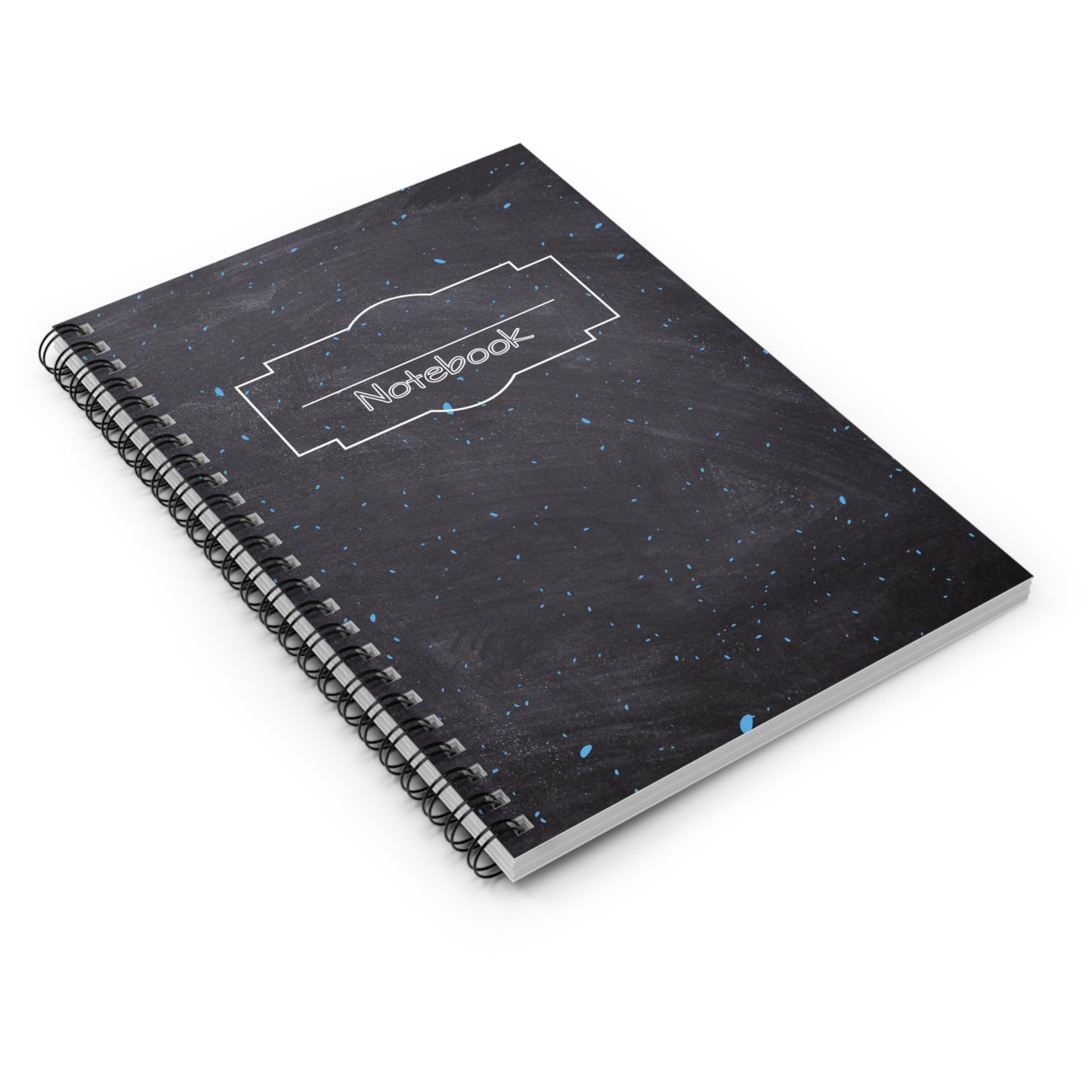Stylish Ruled Spiral Notebook - Chalkboard with Blue Splatter Design