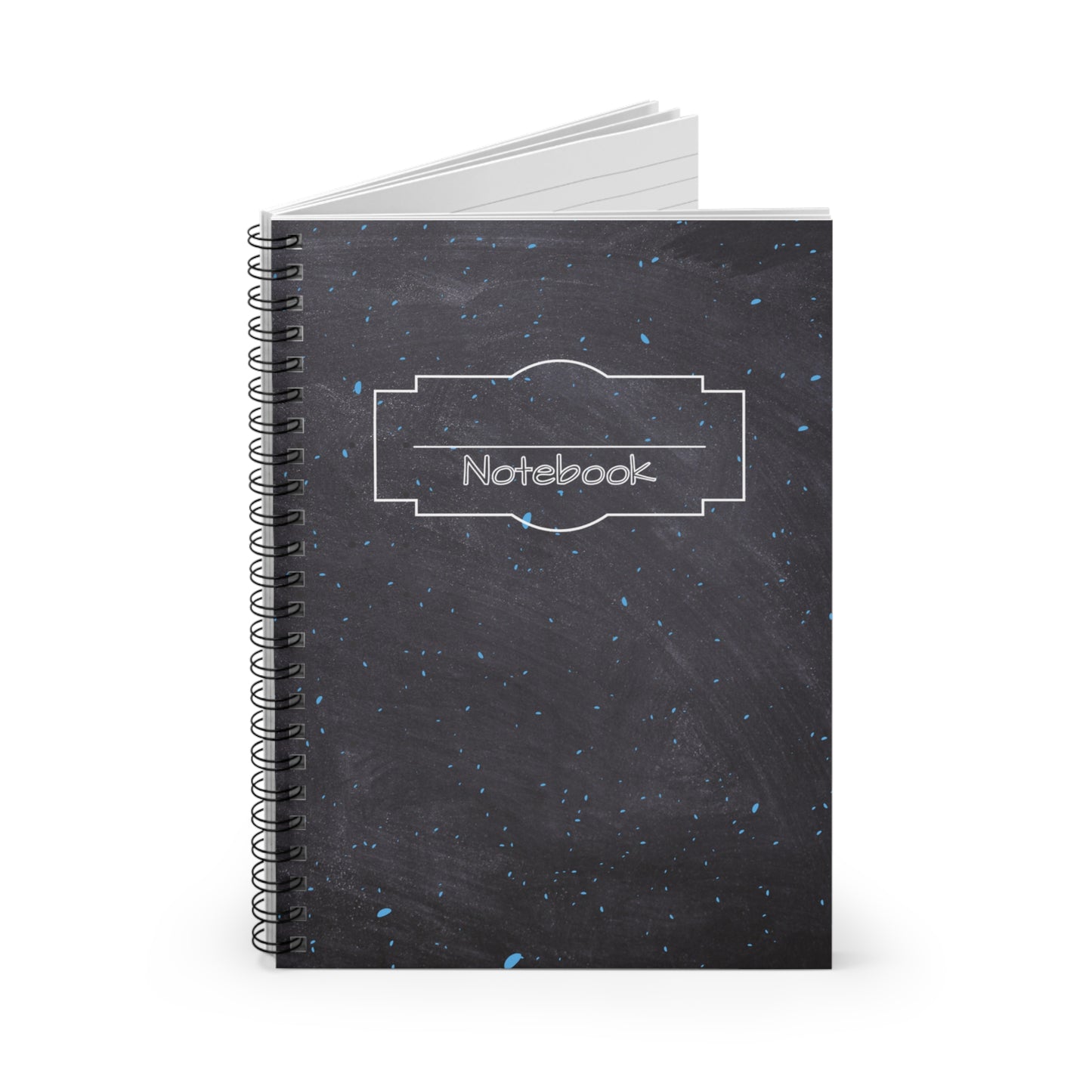 Stylish Ruled Spiral Notebook - Chalkboard with Blue Splatter Design