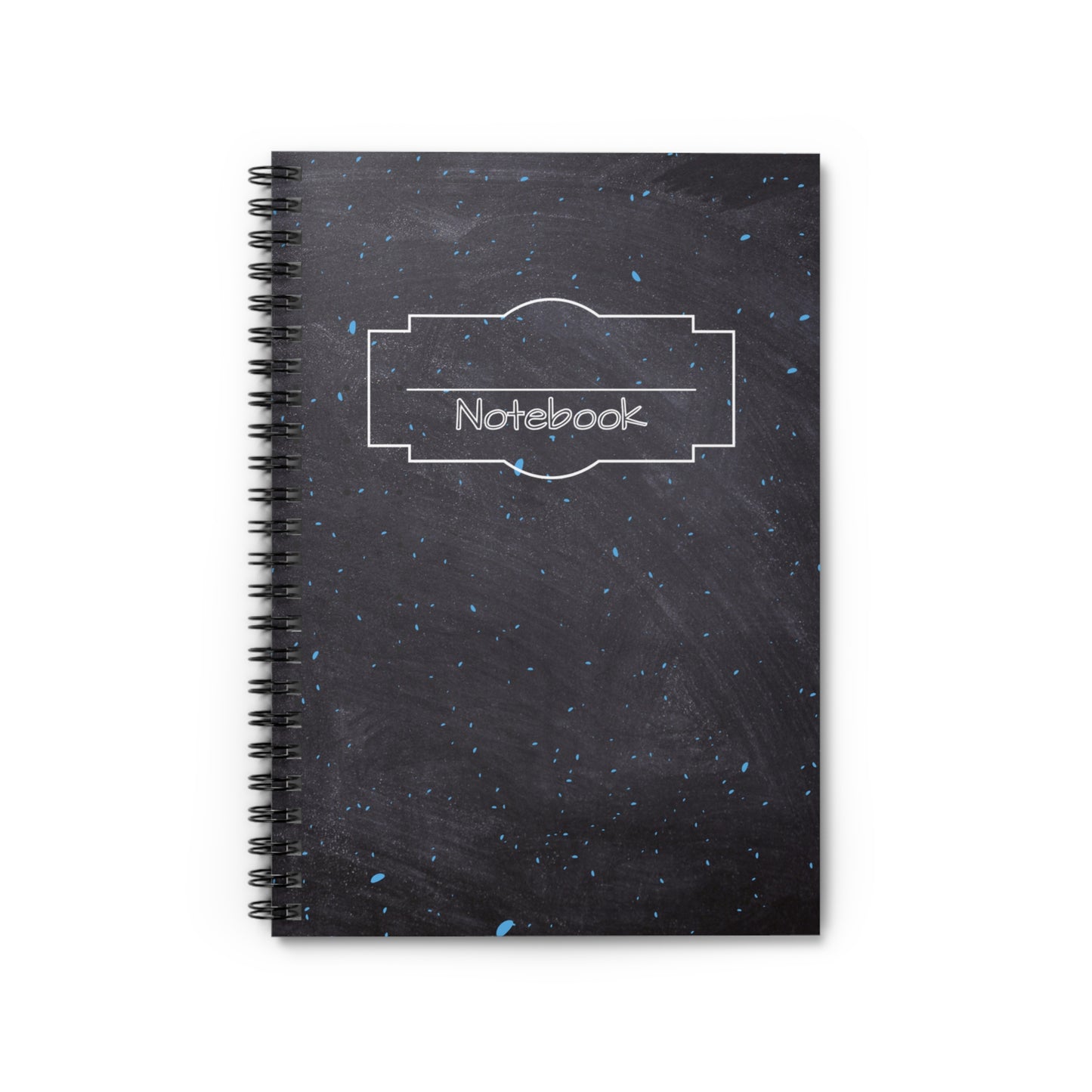 Stylish Ruled Spiral Notebook - Chalkboard with Blue Splatter Design